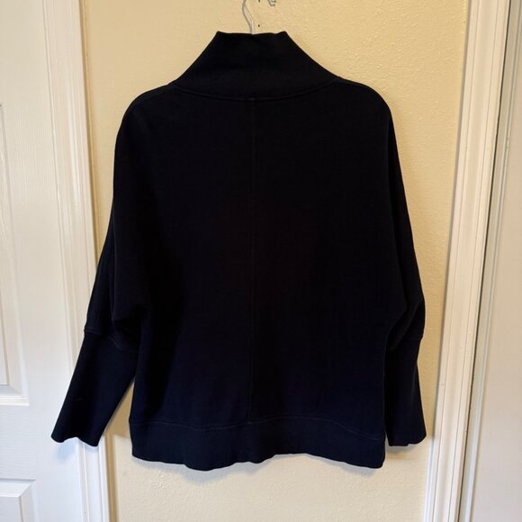 ST. JOHN Front Zip High Collar Cotton Knit Datk Navy Cardigan Front Pockets Sz L - Picture 6 of 6